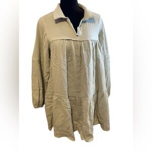 Long sleeved green boho v-neck collared dress